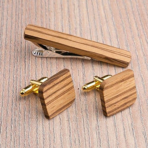 Rounded Square Wood Cufflinks and Tie Clip Set. Multicolor Zebrano wood. Custom personalized initial monogram men gift. Engraved jewelry for men. Wedding groomsmen groom gifts. Exclusive Boss gift