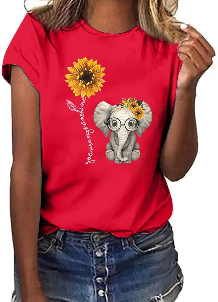 Meikosks Women's Cute Graphic Printing T Shirt Short Sleeve Round Neck Tunic Loose Sunflower Tops