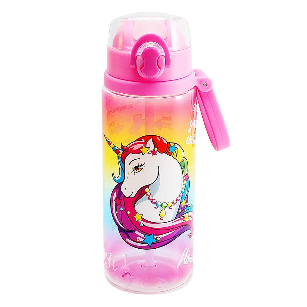 Home Tune Kids Water Drinking Bottle (680ml) - Tritan BPA Free, Wide Mouth, Auto Flip Cap, Secure Lock, Easy Open, Lightweight, Leak-Proof Time Marker Water Bottle For Girls & Boys - Unicorn