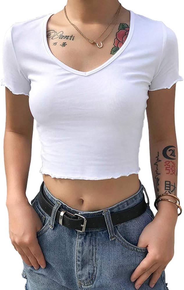 SansoiSan Women T-Shirt Elastic Femme Streetwear Tops