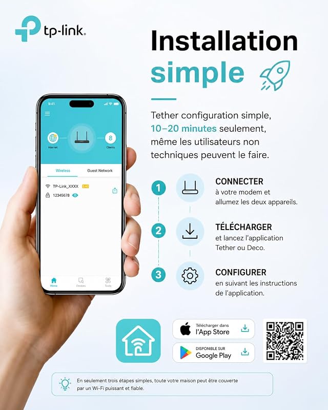 Archer AX18 Routeur WiFi 6 AX1500 Mbps, 1.5 Gbit/s bi-Bande, 4 Ports Gigabit, 4 antennes à Haute Performance, WPA3, EasyMesh, VPN, Mode Point d’Accès, Compatible Toutes Box Internet
