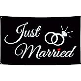 GIEAMTYU Just Married Flag 2x3FT,100D Polyester,Flags with 2 Brass Grommets
