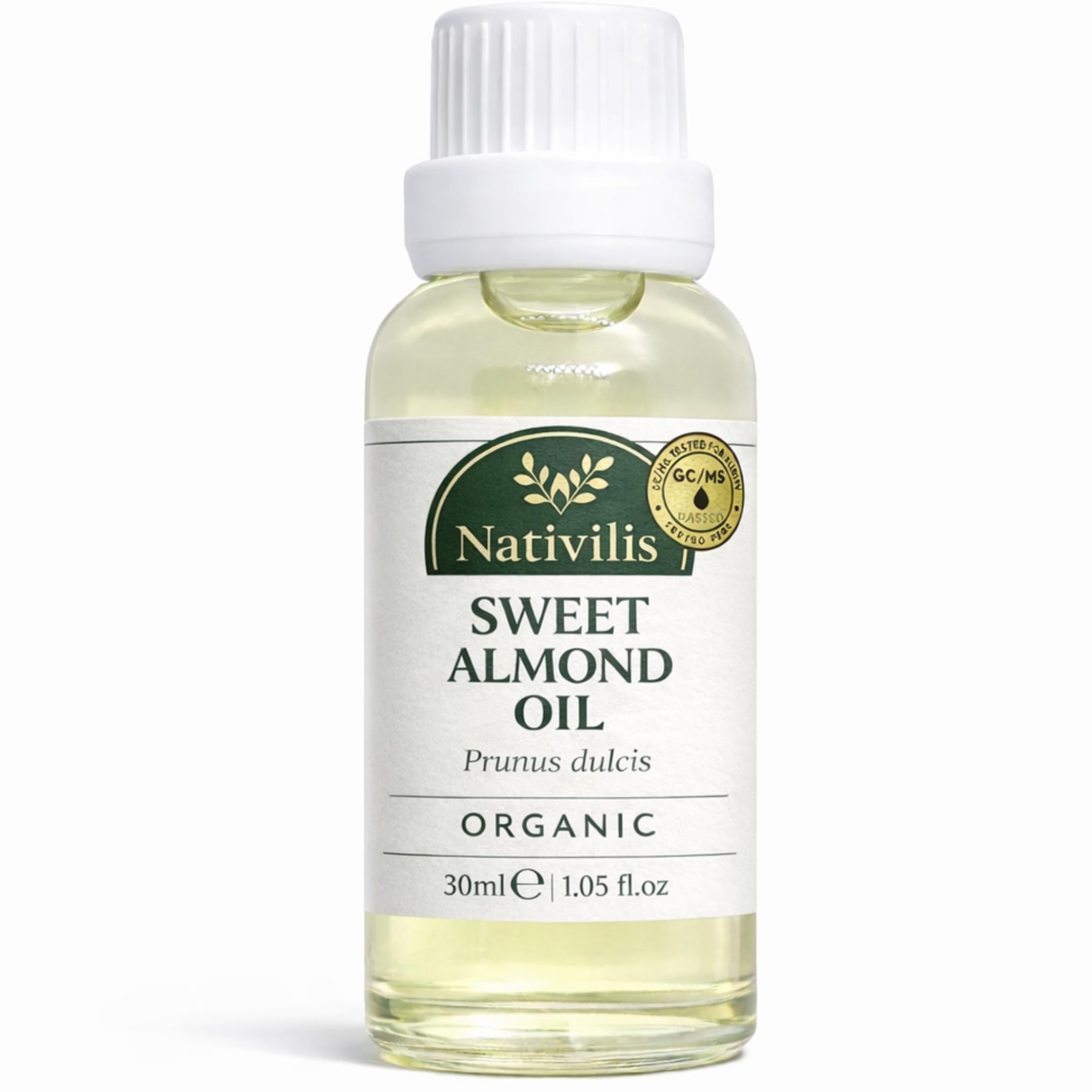 Nativilis Sweet Almond Organic Carrier Oil (Prunus dulcis) King of Nuts- Hair, Face & Skin Natural Cold Pressed – Cleansing Moisturizer Face Chapped Lips Emollient Properties Healthy Scalp - Copaiba