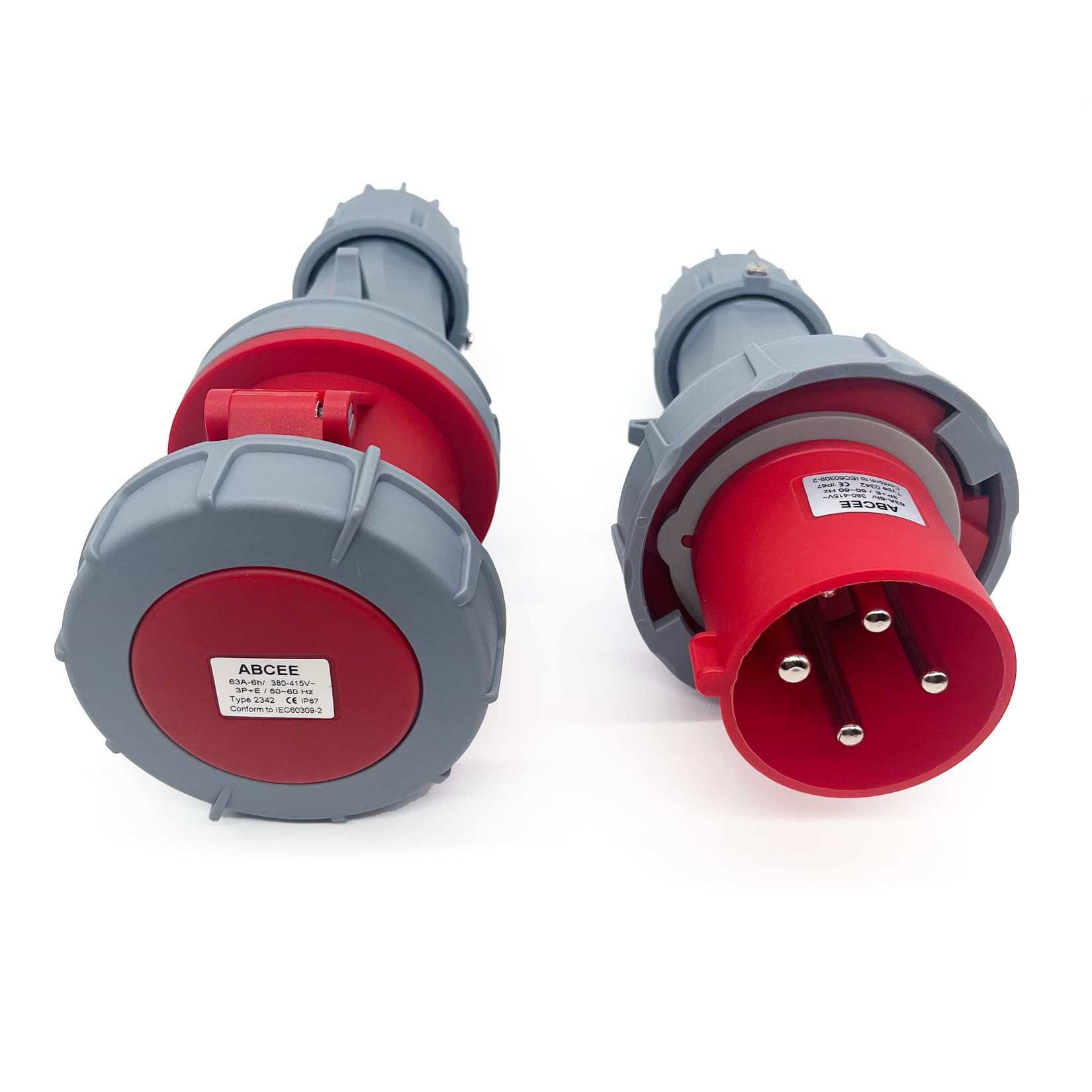 Photo 1 of 1Set 63A 4Pin Male+Female Connector(Compatible with 60amp),Industrial Waterproof Receptacle, IP67 Aviation 3Phase Plug&Socket,for High-Power Equipment,IEC60309 3P+E 6H