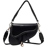 HELFNE Women Small Saddle Shoulder Bag,Trendy Crossbody Bag Clutch Purse,PU Leather Satchel Bags Handbag