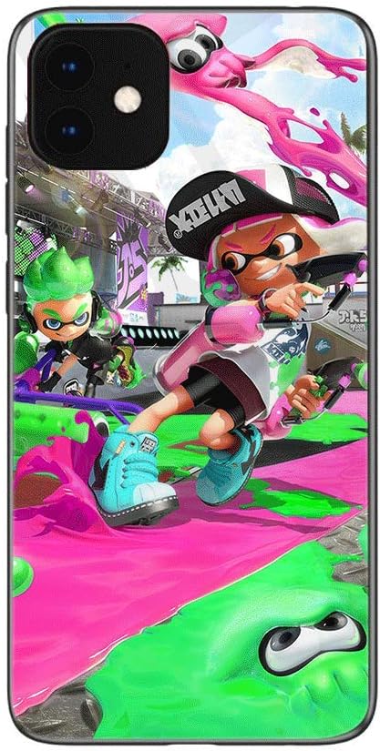 Desxz Tempered Glass Back Cover Soft TPU Frame Compatible Case for iPhone 11,Case for iPhone 11 Pro,Case for iPhone 11 Pro Max Splatoon 2 game (G1,for iPhone 11)
