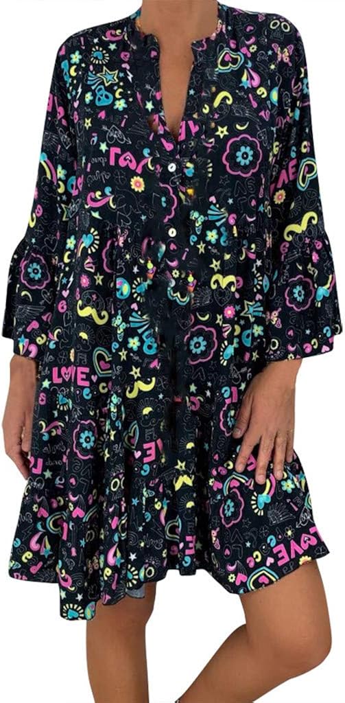 aihihe Womens Sexy T Shirt Dresses V Neck Button Down Casual Loose Long Sleeve Blouse Tops Casual Dresses