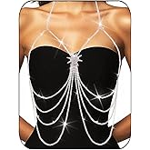 BODIY Sparkly Silver Chest Jewelry Rhinestone Layered Body Chain Star Bikini Body Jewelry Crystal Body Accessories for Women