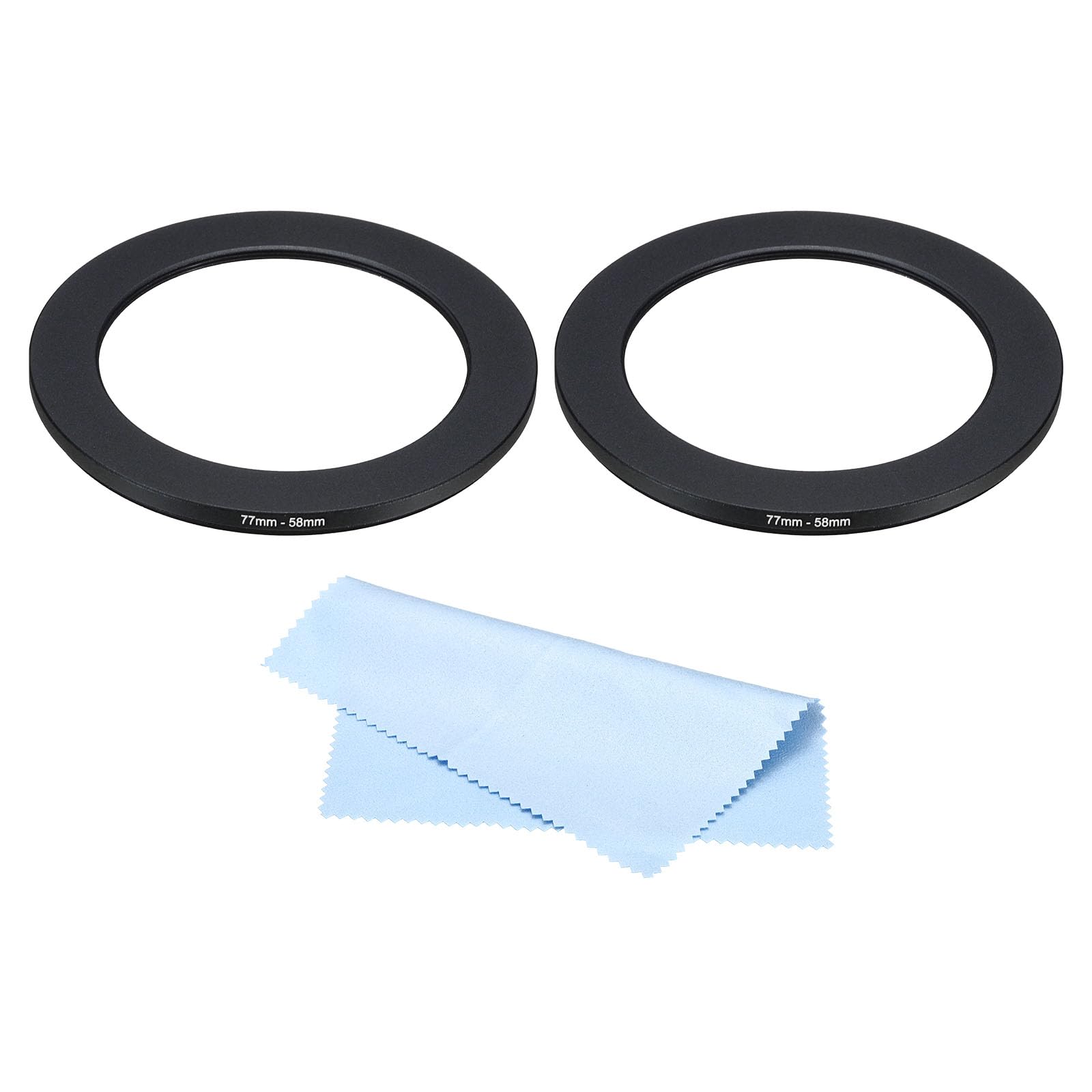 PATIKIL 77mm-58mm Metal Step Down Ring with Cleaning Cloth, 2 Pack Camera Lens Filter Adapter Ring Aluminum Filter Adapter Ring for Camera Lenses Hood, Black