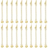 Beebeecraft 1 Box 20Pcs Bracelet Chain Extender 18K Gold Plated Jewelry Extender Curb Chain Extension with Lobster Claw Clasps and Heart Love End Tabs for Necklace DIY Jewellery Making Crafts