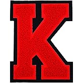 1 PCS 4.0" Red Chenille Letter Patch with Black Edge, Iron on Patches for Hats, Clothes, Bags, Backpacks, Jeans, Jackets - Initial Patch, Large Varsity Letter K