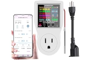 AC WiFi Watt Meter, Plug-in US Socket Power Meter, Electricity bill statistics,temperature control,Backlit Large Color Displa