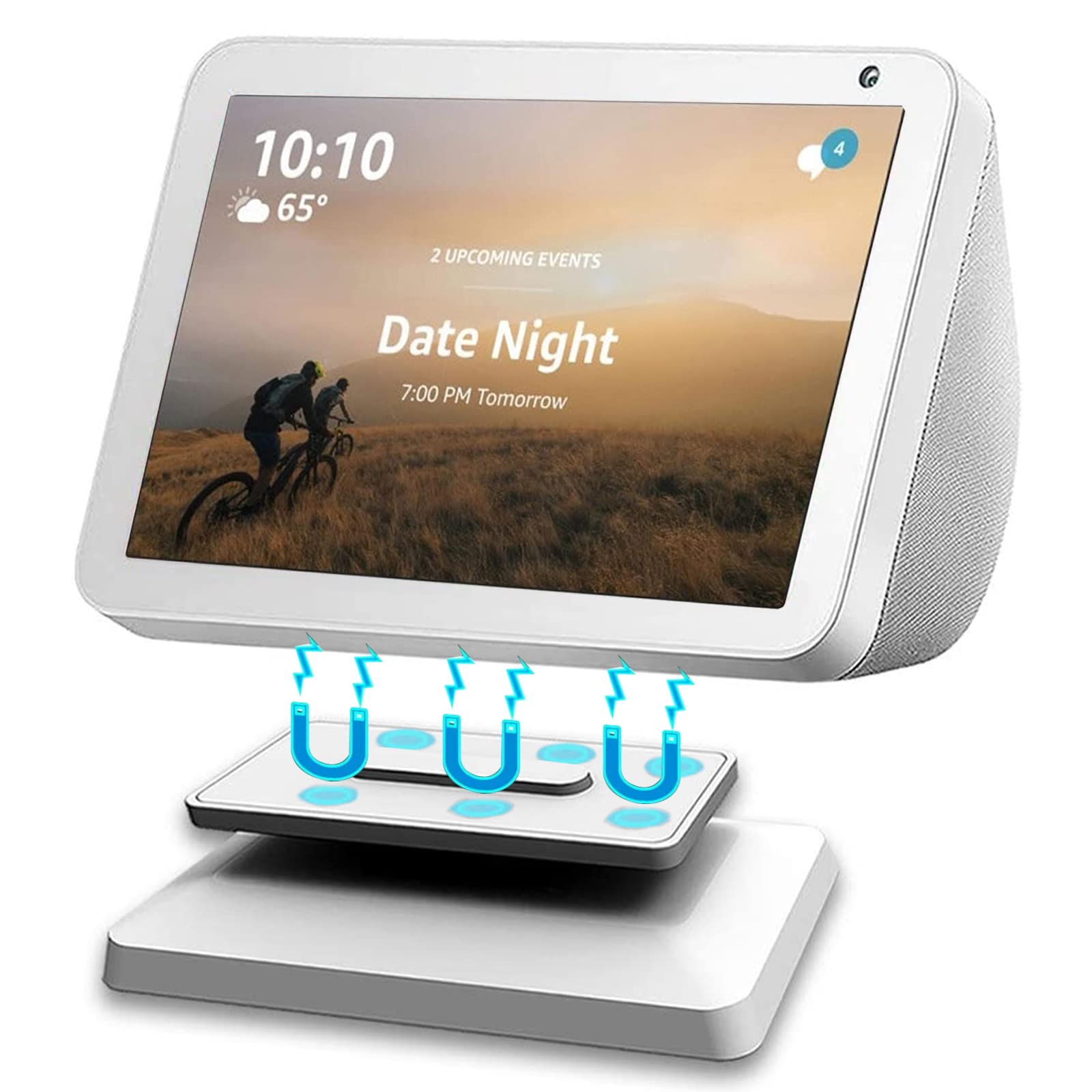 Miimall Compatible with Echo Show 8 Adjustable Stand, Swivel & Tilt, Rotatable Magnetic Anti-Slip Holder/Base/Stand for Echo Show 8 Accessories - White