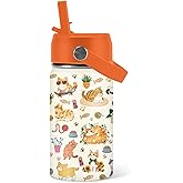 Cat Gifts for Kids - 12 Oz Orange Cat Water Bottle with Straw Lid, Stainless Steel Insulated Tumbler, Leak Proof, for Boys & Girls, School, Travel - Funny Cats Lovers Children Birthday Gifts Cups(1pc)