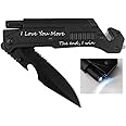 Fanfoobi Engraved Hunting Pocket Knife, I Love You More, Knife for Men with 6 Functions, LED Light, Fire Starter, Bottle Opener,Seat Belt Cutter,Glass Breaker, Mens Knives
