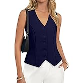 BLENCOT Linen Vest Tops for Women Slim Fitted Sleeveless Button Down Work Blazer Waistcoat Going Out Tops for Office