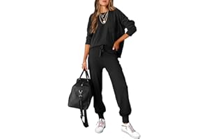 Caracilia Women's Two Piece Outfits Sweater Sets Long Sleeve Knit Pullover Tops and Cargo Jogger Pants Lounge Sets