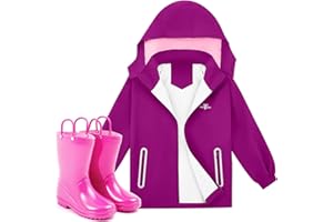 Twistover Rain Jacket and Rainboots Set for Girls Toddler Waterproof Hooded Raincoat Cotton Liner Windbreaker for Kids