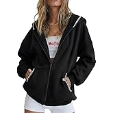 ZAFUL Contrast Stitching Hoodies for Women Sweatshirt Jackets Full Zip Up Fleece Hoodie Casual Comfy Fall Winter Clothes