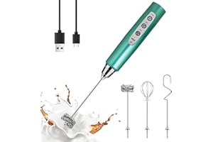YUSWKO Green Handheld Milk Frother Wand for Coffee, Rechargeable Electric Whisk with 3 Heads 3 Speeds Drink Mixer Coffee Frother For Latte, Cappuccino, Hot Chocolate, Egg