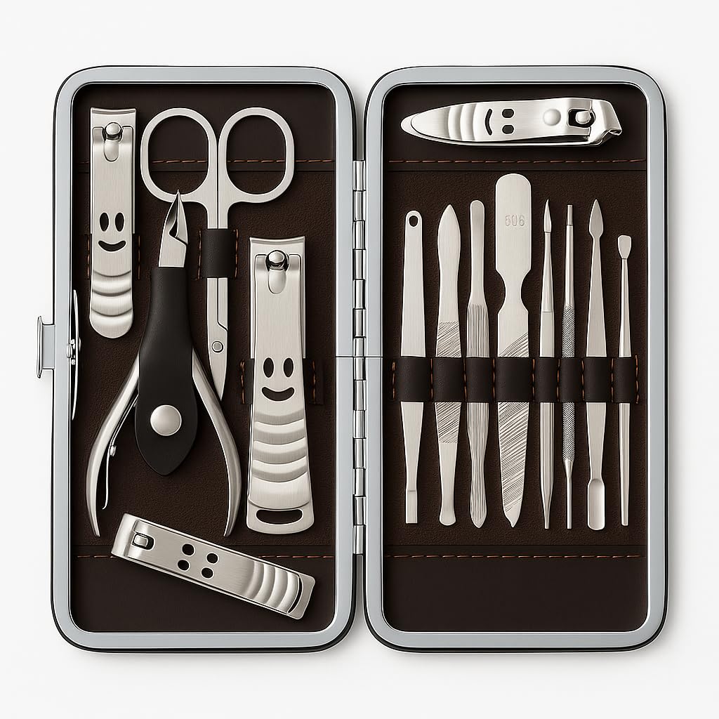 Inge Manicure Set | Leather Manicure Set | Manicure Set Men and Women | Stainless Steel Nail Kit (14 PCS)