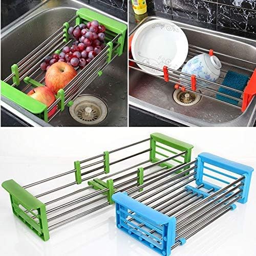 Aprillia Adjustable Stainless Steel Draining Basket Rack for Drying Dishes Fruits and Vegetables for Kitchen - Multi Color