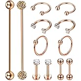 Masedy 12Pcs Stainless Steel Industrial Barbell Cartilage Piercing Earrings for Women Men Hoop Helix Tragus Labret Piercing