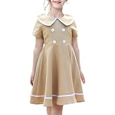 Sunny Fashion Girls Gingham Dress Short Sleeve Collar Button Front 4-12Y | Back to School Dress Pockets, Classic Gingham Plaid, Sweet Vintage Style for Girls Casual Everyday Outfits