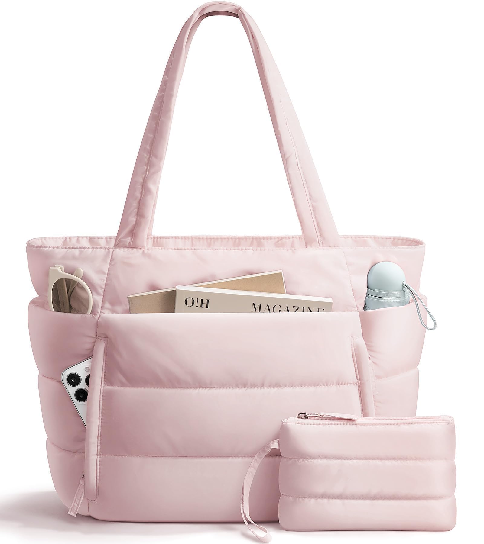 Photo 1 of Bagstellar er Tote Bag for Women, Lightweight Puffy Work Handbag Teacher Nurse Quilted Shoulder Bag for School Travel Gym
