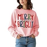 MODNTOGA Women's Merry and Bright Crewneck Sweatshirt Long Sleeve Merry Christmas Sweatshirt Retro Fall Winter Pullover Tops