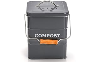 AVLA Compost Bin Kitchen Countertop, 1 Gallon Metal Composter Pail, Food Waste Composting Bucket, Odorless Trash Can with Lid, Scraps Caddy with Charcoal Filter, Counter Trash Keeper Container