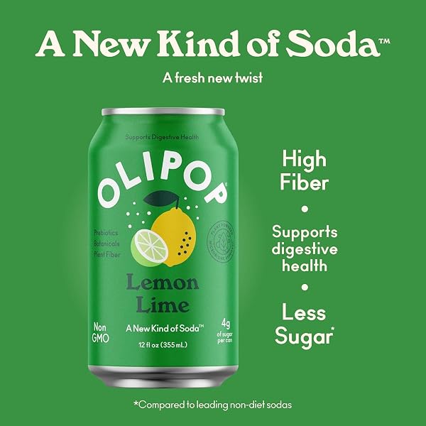 OLIPOP LEMON LIME PREBIOTIC SODA SGL, 12 FZ