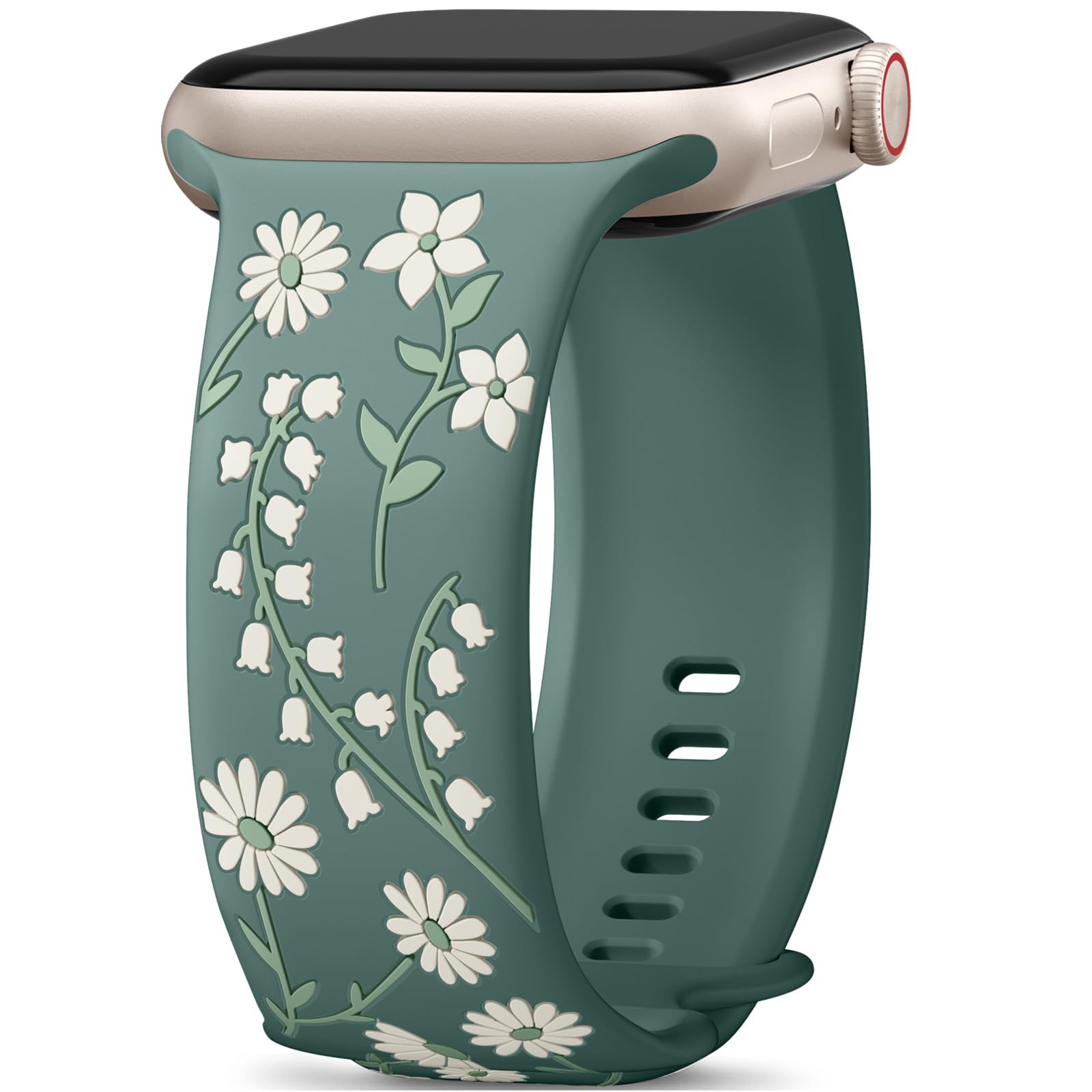 Floral Engraved Band Compatible with Apple Watch Bands for Women 44mm 45mm 46mm 49mm 40mm 42mm 41mm 38mm, Cute Flower Soft Silicone Sport Strap for IWatch SE 3/2/1 Series 11 10 9 8 7 6 5 4 Ultra