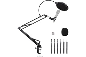 Amazon Basics Adjustable Microphone Stand, Pop Filter, Windscreen, for Blue Yeti, Snowball, Shure, Audio-Technica, other Mics, 14 inch