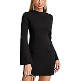 HTZMO Women Fall Long Sleeve Mock Neck Mini Dress Bodycon Formal Going Out Homecoming Short Dresses with Pockets