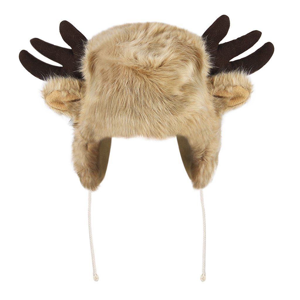 Qchomee Women Men Winter Faux Fur Trapper Hat Earflap Beanie Hat with Cartoon Antlers Russian Cossack Hat Extraordinary Eye-catching Warm Furry Thermal Caps Christmas Birthday New Year Gift