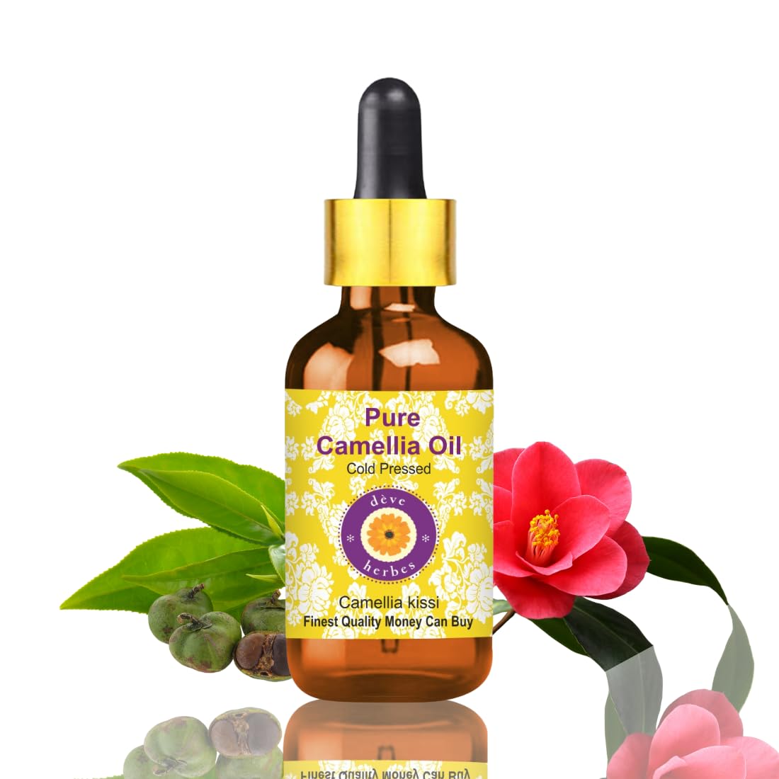 Deve Herbes Pure Camellia Oil (Camellia kissi) Non-Sticky | Non-Greasy | For Skin, Hair, Massage & DIY Use 15ml with Glass Dropper