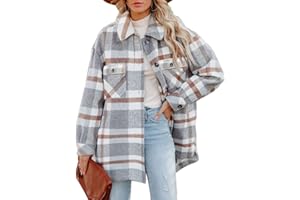 CHYRII Women's Casual Flannel Plaid Shacket Button Down Long Sleeve Shirt Jacket Coats with Pockets
