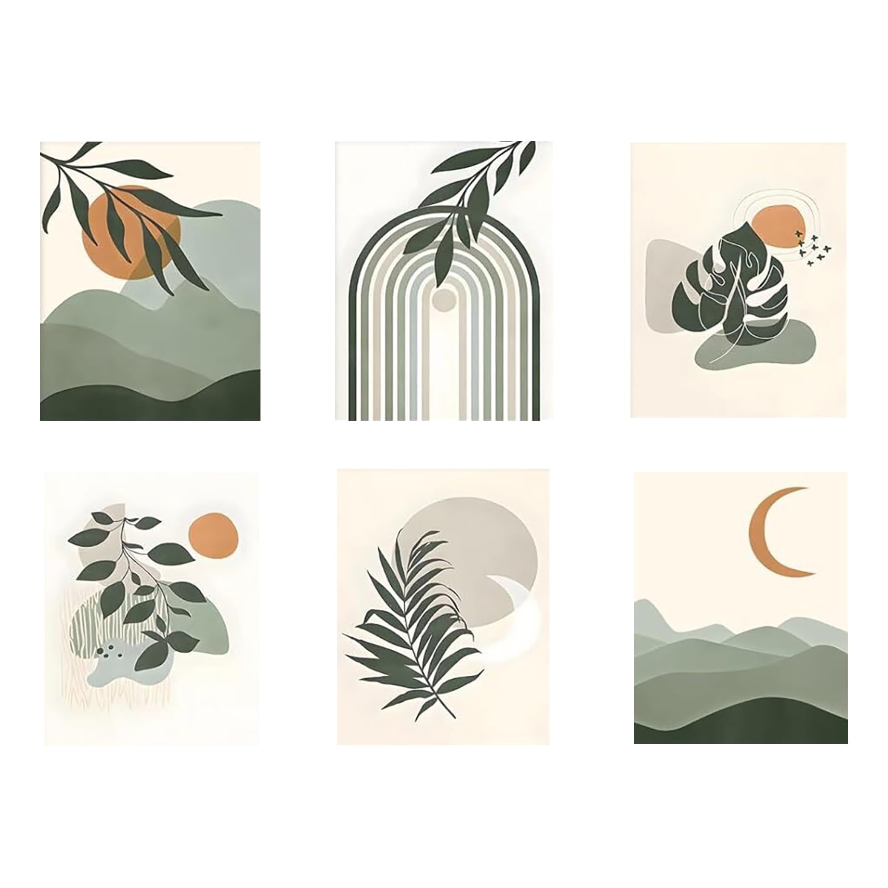 MAIGO 6pcs Botanical Prints - A4 Boho Wall Art Abstract Prints for Living Room Walls