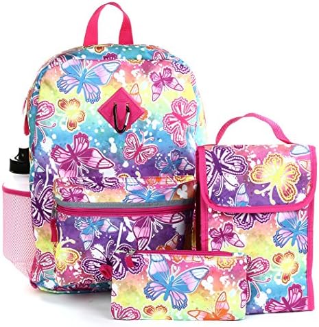 Butterfly and Emoji 5-Piece School Backpack Set (Butterfly Tye Dye)