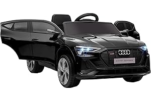 Aosom 12V Kids Electric Ride On Car, Audi E-tron, Battery Powered Toy with Parent Remote Control, Suspension System, Auxiliary Wheels, LED Lights, Music and Horn, MP3 Player, Black