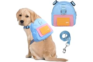 DoggieKit Dog Backpack Harness with Leash,Cute Pet Puppy Backpacks Bulid-in Dog Poop Bag Dispenser,Adjustable Pets Self Carrier Bag for Small Medium Dogs Travel Hiking Daily Walking (M, Blue)