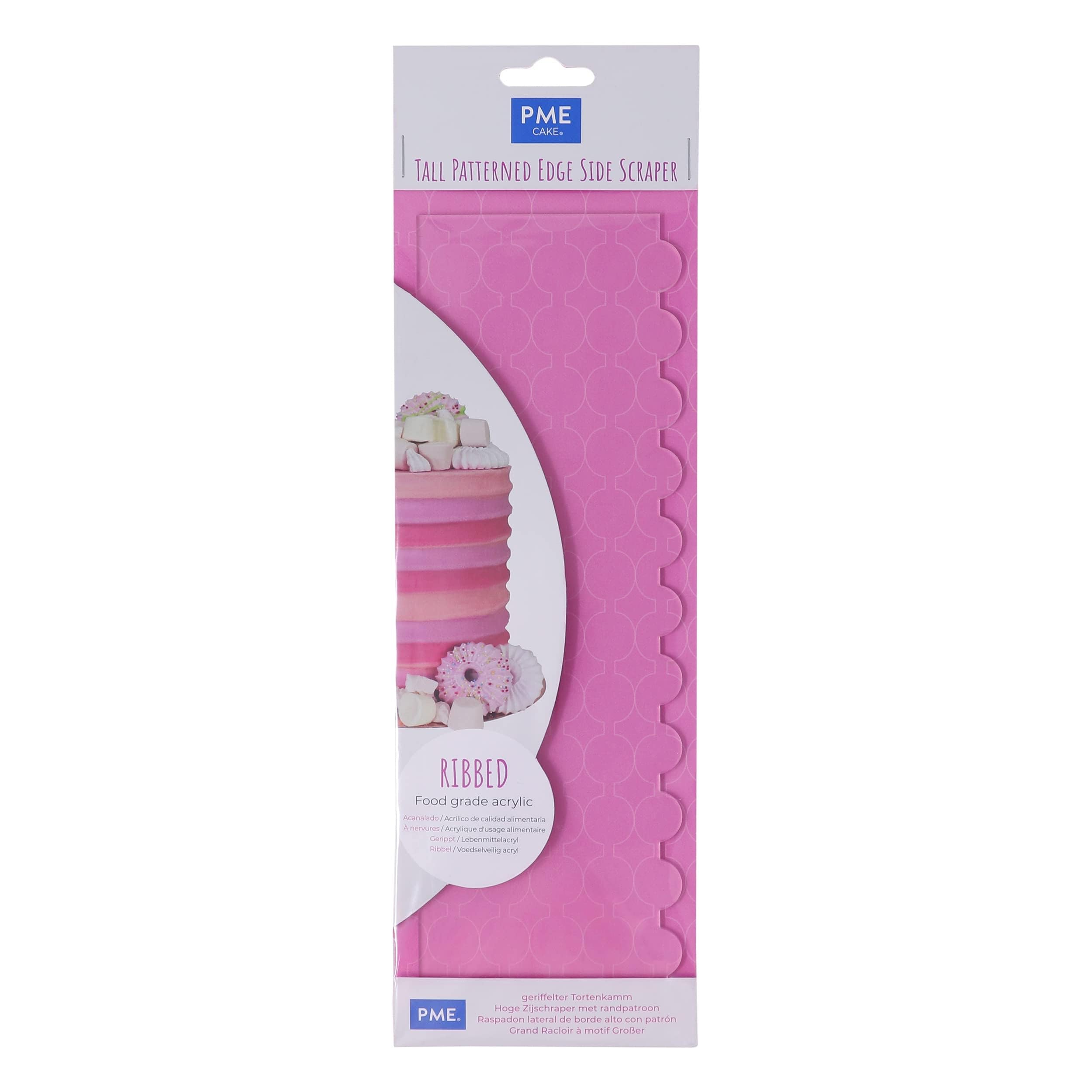 PME Tall Patterned Edge Side Scraper for Cake Decorating-Ribbed Decorating-10 inches, Transparent