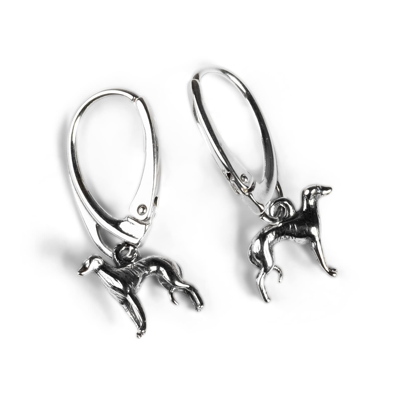 HENRYKA Greyhound Whippet Dog Drop Earrings in 925 Sterling Silver | Sighthound Earrings | Dog Themed Jewellery | Racing Dog Gifts