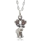 EnCharmed Sterling Silver Cute Bull Moose or Elk 3D Charm Necklace, 18"