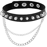 Avxzbef Spiked Leather Chain Choker Fashionable Punk Gothic Choker Necklace Adjustable Collar Necklace for Women Men