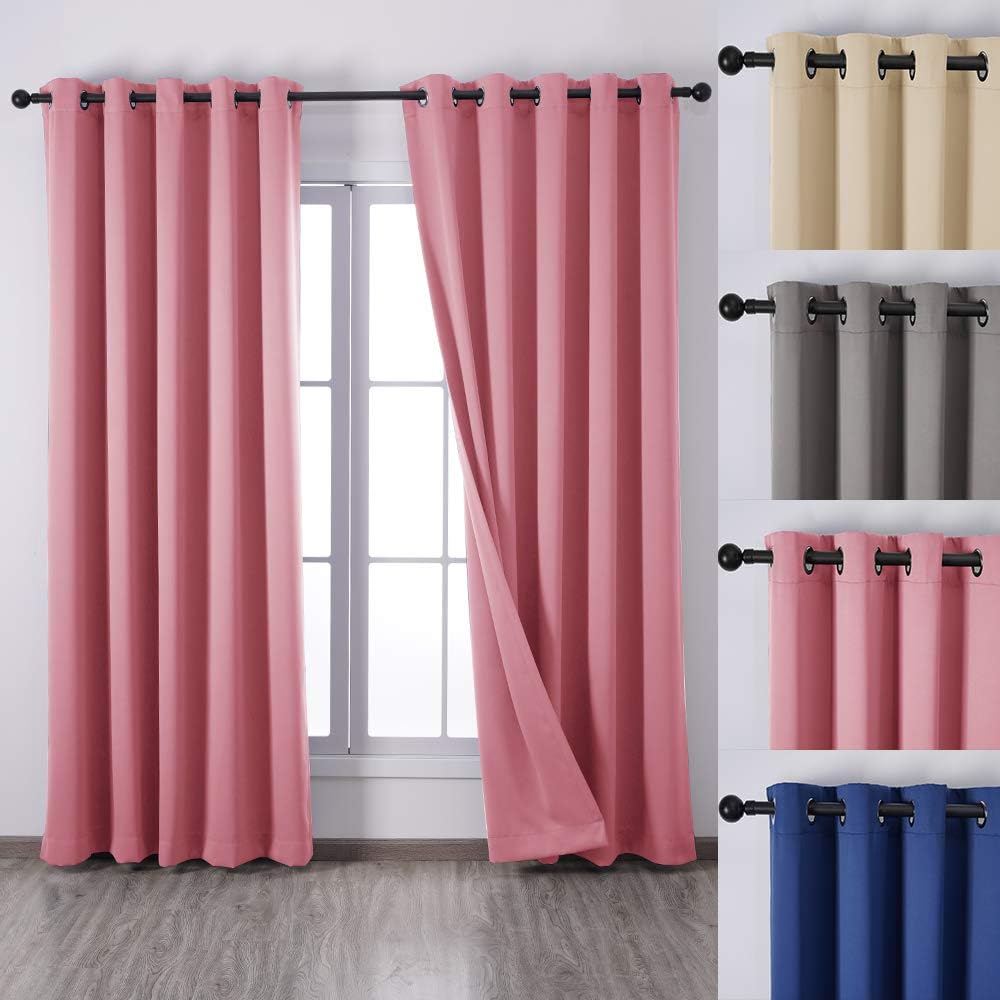 QINUO HOME Eyelet Blackout Baby Curtains - Nursery Pink Curtain DrapesThermal Insulated for Bedroom,90" x 72", 2 panels