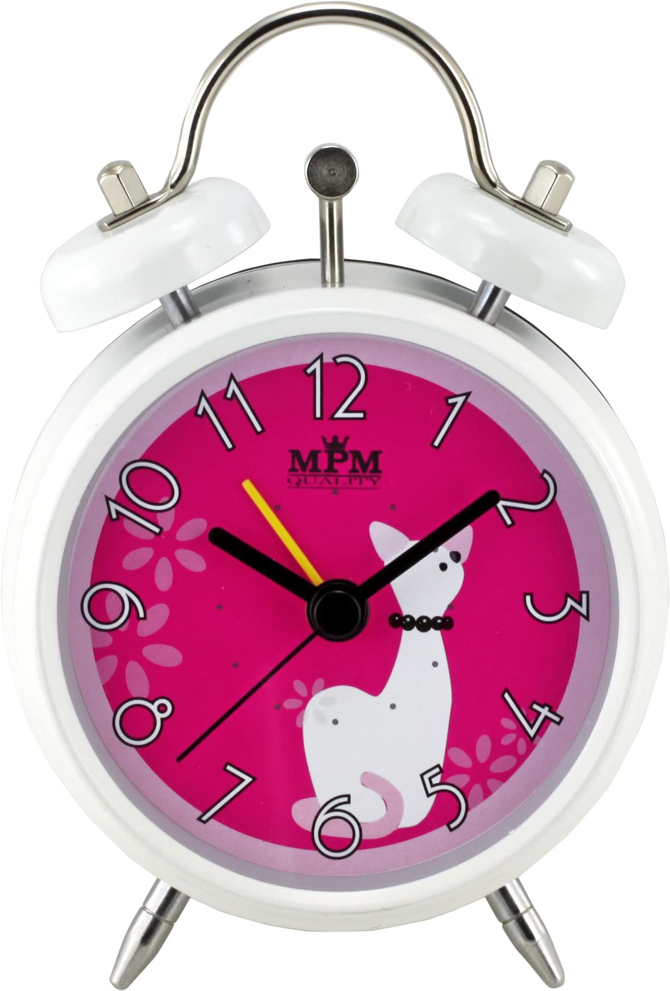 MPM Quality Design Metal Alarm Clock in Trendy Pastel Colours, Pink, 3D Dial, Quartz Movement Sweep, Light Function, Analogue, Classic Ringing, Wakes Up Even the Biggest Sleepers