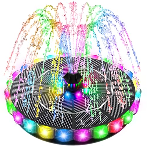 SZMP 3.5W Solar Fountain for Bird Bath with 2000mAh Battery & 3D Color Changing LED Light, Anti-Drift Fixer & 8 Nozzles, Solar Powered Water Fountain Kit for Garden, Patio, Pond
