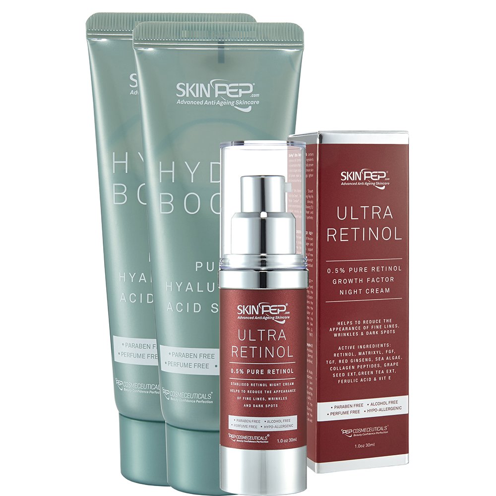 SkinPep Ultra Retinol 0.5% Serum 30ml + Hydra Boost 140ml - Best Anti Aging Retinol Serum Helps To Reduce The Appearance Of Fine Lines + wrinkles + dark spots + 0.5% Pure Retinol + Hyaluronic Acid